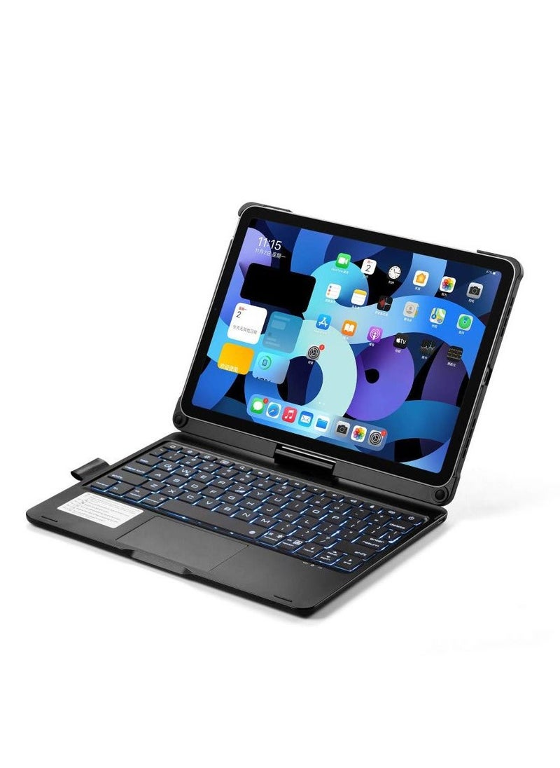 glassology - iPad Keyboard Folio Combo for iPad 10.2/ Air 10.5 7th, 8th, 9th gen (2019, 2020, 2021) with Rotatable Backlit Keyboard Trackpad Smart Connector English & Arabic with Screen Protector in Black - Image 1