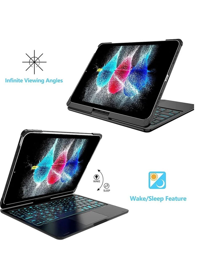 glassology - iPad Keyboard Folio Combo for iPad 10.2/ Air 10.5 7th, 8th, 9th gen (2019, 2020, 2021) with Rotatable Backlit Keyboard Trackpad Smart Connector English & Arabic with Screen Protector in Black - Image 1