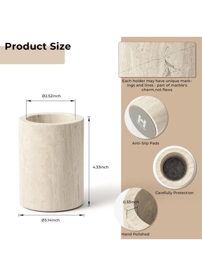 WORHE Natural Marble Pen Holder for Desk, Handcrafted Sturdy Desk Organizer with Anti-Slip Base 3.1” x 4.3” – Unique Stone Craft for Office Supplies, Makeup Brushes & Home Decor Grey (WH077) - Image 3