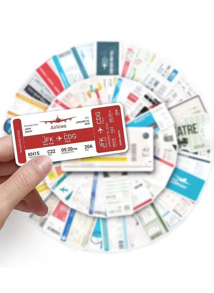Goolsky 52Pcs Airline Ticket Stickers, Waterproof Stickers Decals For Car, Motorcycle, Laptop, Luggage, Water Bottle, Skateboard Decor Accessories  - Image 1