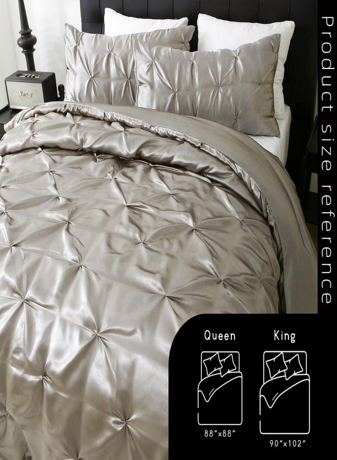 Setguopal Satin Comforter Set King Size, 3-Piece Light Grey Pinch Pleat Bedding Sets, Comforter, Pillowcases, Offering Exceptionally Soft and Smooth Comfort for All Season Use - Image 5