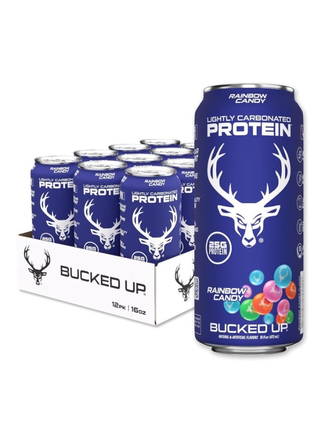 Bucked Up Lightly Carbonated Protein Soda | 25g Whey Isolate - Zero Sugar, Low Calorie, Caffeine Free, Clean Drink | Sparkling Protein Soda - 12 Pack, 16 oz Cans (Rainbow Candy) - Image 1