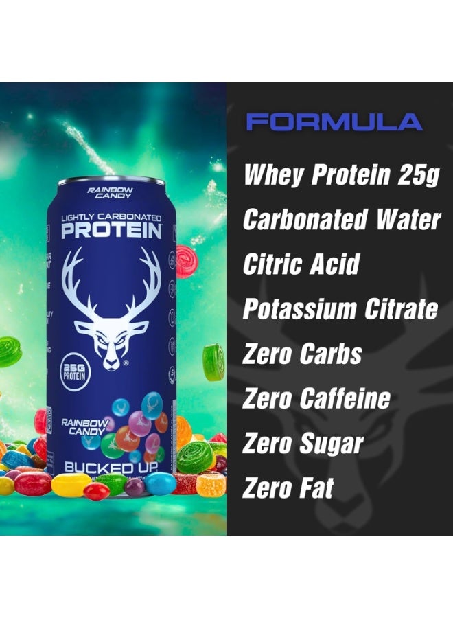 Bucked Up Lightly Carbonated Protein Soda | 25g Whey Isolate - Zero Sugar, Low Calorie, Caffeine Free, Clean Drink | Sparkling Protein Soda - 12 Pack, 16 oz Cans (Rainbow Candy) - Image 2