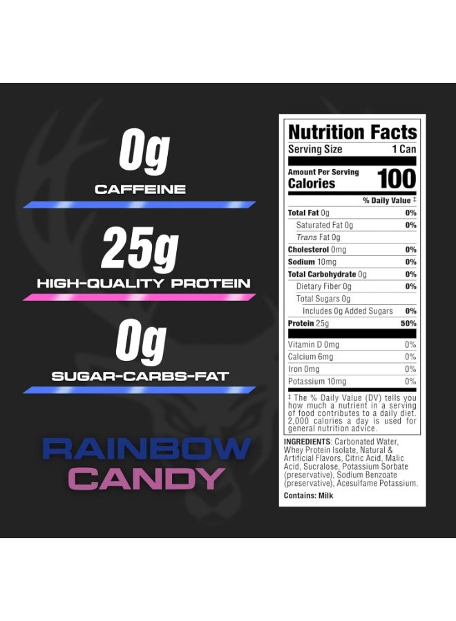 Bucked Up Lightly Carbonated Protein Soda | 25g Whey Isolate - Zero Sugar, Low Calorie, Caffeine Free, Clean Drink | Sparkling Protein Soda - 12 Pack, 16 oz Cans (Rainbow Candy) - Image 4