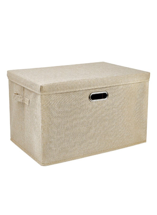 Foldable covered storage box, linen fabric stackable storage box, storage cabinet with covered basket, office, daycare center, beige oversized storage box (58 * 40 * 35cm) - Image 1