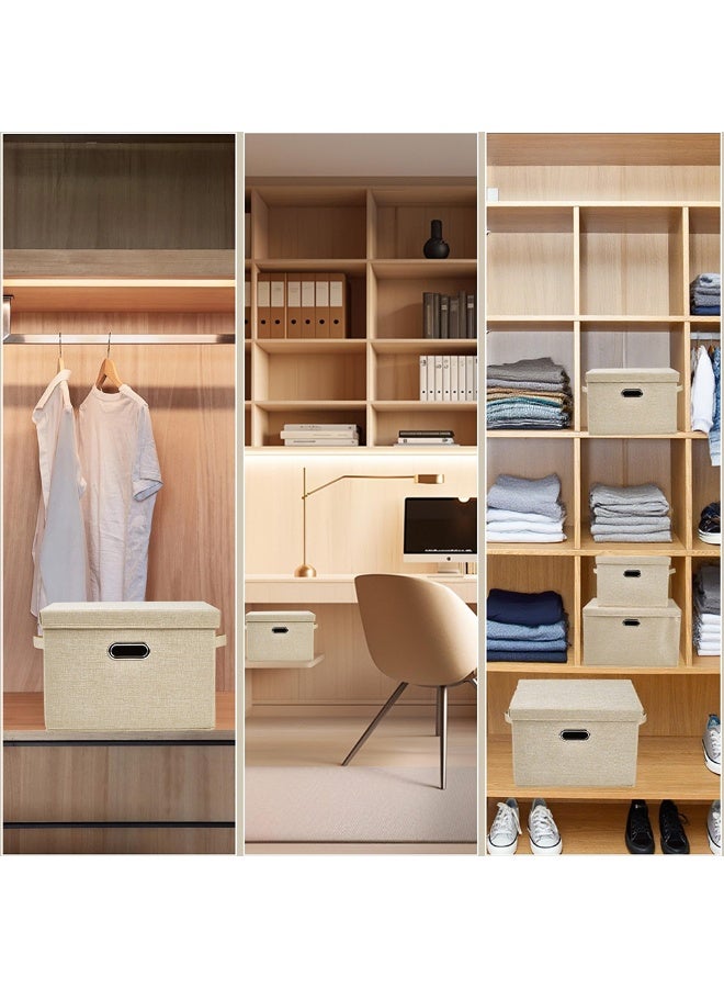 Foldable covered storage box, linen fabric stackable storage box, storage cabinet with covered basket, office, daycare center, beige oversized storage box (58 * 40 * 35cm) - Image 4