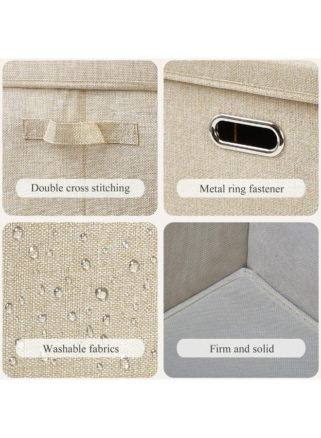 Foldable covered storage box, linen fabric stackable storage box, storage cabinet with covered basket, office, daycare center, beige oversized storage box (58 * 40 * 35cm) - Image 5