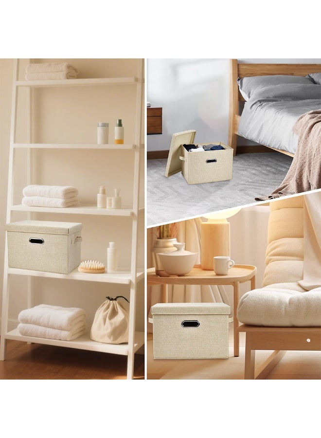 Foldable covered storage box, linen fabric stackable storage box, storage cabinet with covered basket, office, daycare center, beige oversized storage box (58 * 40 * 35cm) - Image 3