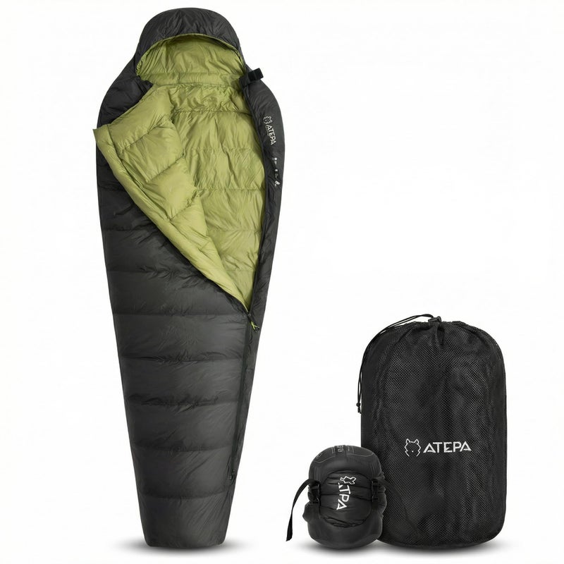ATEPA Down Mummy Sleeping Bag for Adults, 0 Degree 700FP Backpacking Ultralight Cold Weather Sleeping Bag with RDS Down & Recycled 15D Nylon Shell for Camping Hiking, ISO Limit 35Â°F, Black - Image 1