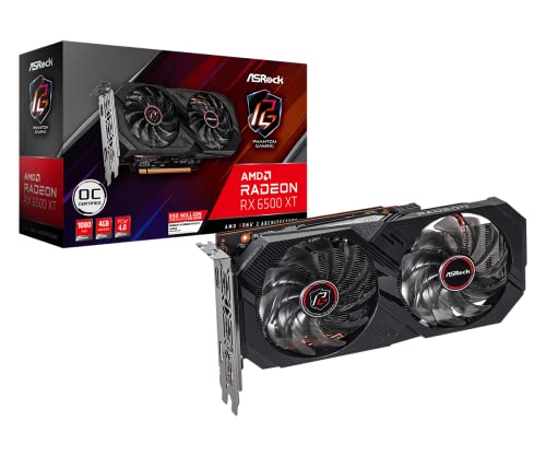 ASRock AMD Radeon RX 6500 XT Phantom Gaming D 4GB OC GDDR6 0dB Silent Cooling 18 Gbps 64-bit 7680 x 4320 Graphics Card Dual Fan HDMI DisplayPort - Image 1