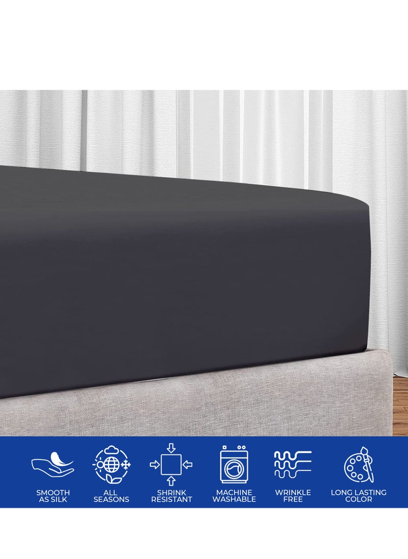 Infinitee Xclusives Queen Size Fitted Sheet (150 cm x 200 cm) – 40cm Deep Pocket Bed Sheet – Soft Microfiber – Shrink Resistant Bed Sheet – 1 Fitted Bed Sheet Only (Grey)