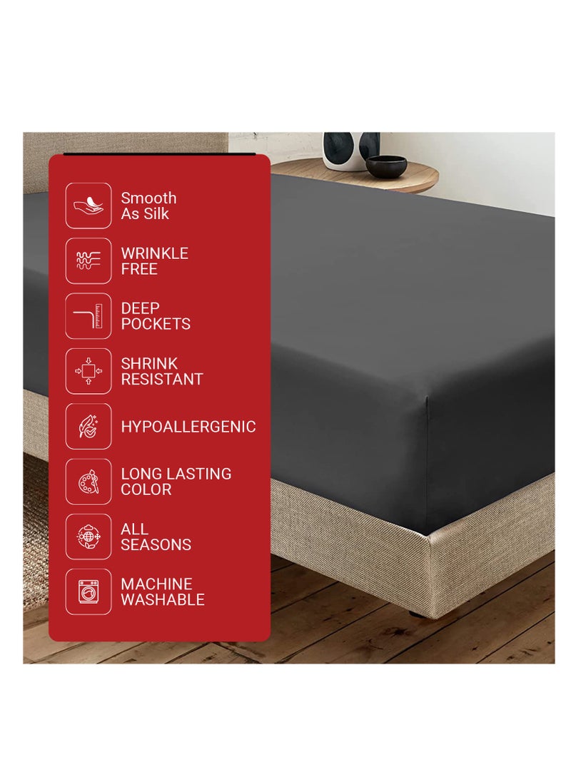 Infinitee Xclusives Infinitee Xclusives Fitted Sheet for Bed Dark Grey Queen Size 150 x 200 cm - 100% Microfiber - 40 cm Deep Pocket to Fit & Cover Sheets  - Soft, Wrinkle Free & Shrink Resistant Fitted Sheet  - Image 2