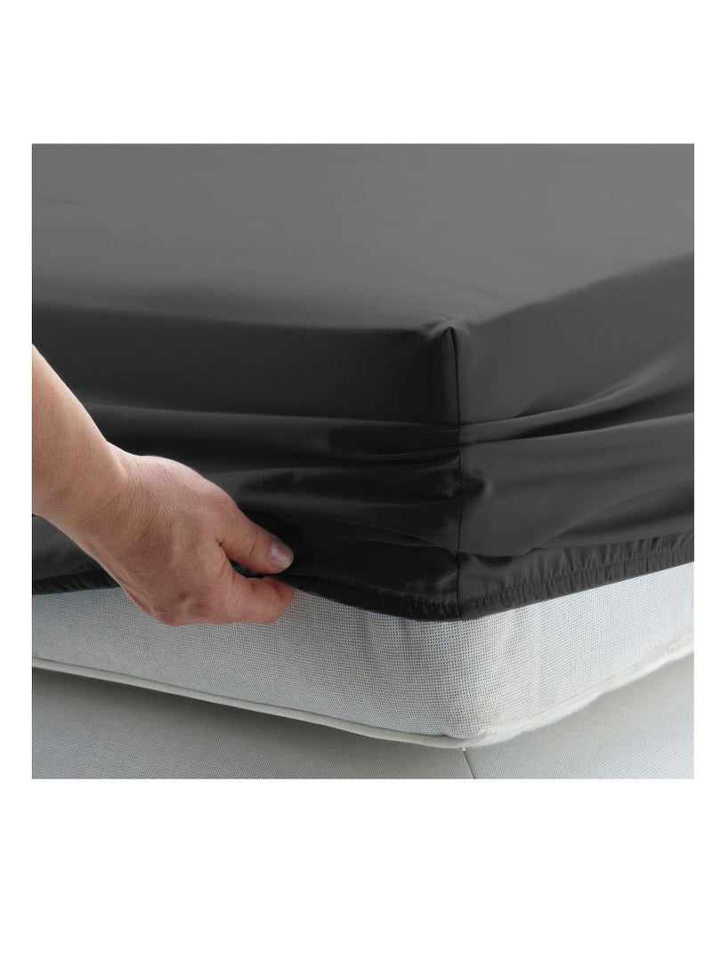 Infinitee Xclusives Infinitee Xclusives Fitted Sheet for Bed Dark Grey Queen Size 150 x 200 cm - 100% Microfiber - 40 cm Deep Pocket to Fit & Cover Sheets  - Soft, Wrinkle Free & Shrink Resistant Fitted Sheet  - Image 4