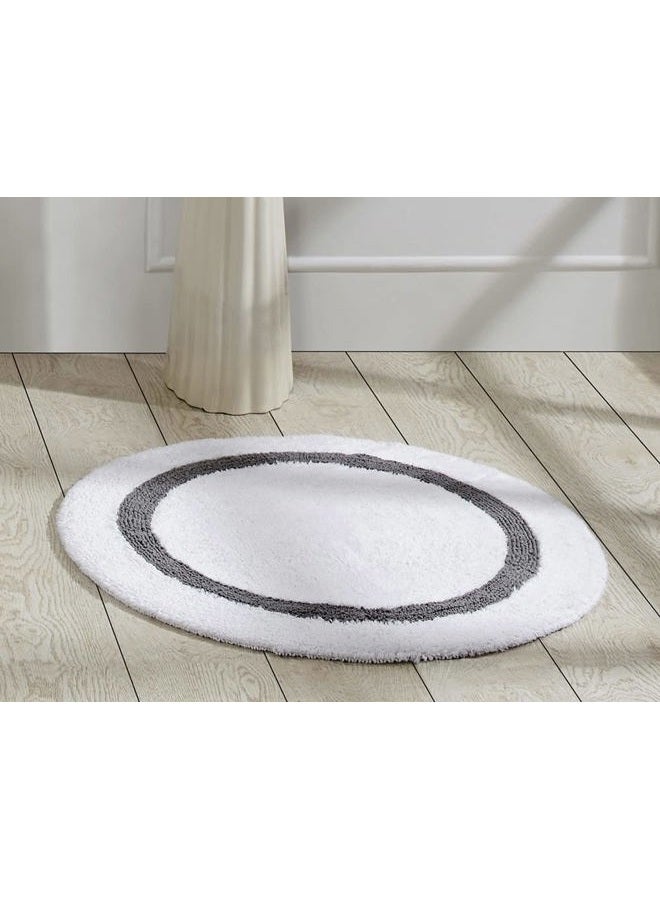 Better Trends Hotel Collection is Super Absorbent Reversible Double Sided Thick Bath Mat Rug Machine Washable 100% Cotton in Race Track Pattern, 30" Round, White & Gray - Image 1