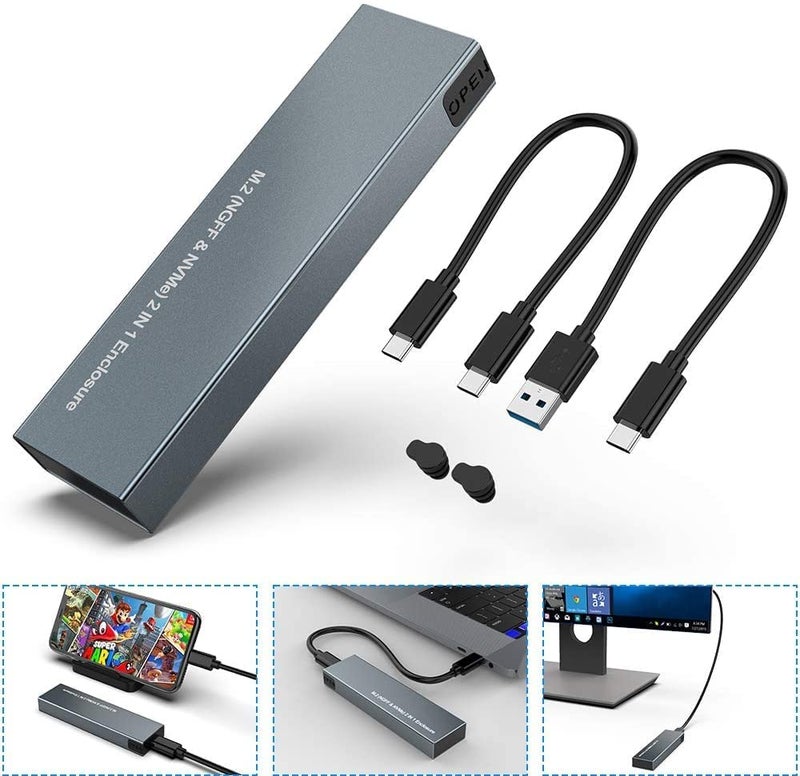 MICROWARE Aluminum M.2 NVME & SATA NGFF Enclosure Dual Protocol Gen 2 USB 3.1 M.2 SSD External Hard Disk Drive Adapter HDD UASP NGFF External Case Max 2TB 2230 2242 2260 2280 for Laptop, Phone, TV, Router - Image 2