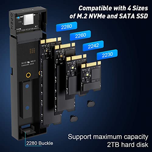 MICROWARE Aluminum M.2 NVME & SATA NGFF Enclosure Dual Protocol Gen 2 USB 3.1 M.2 SSD External Hard Disk Drive Adapter HDD UASP NGFF External Case Max 2TB 2230 2242 2260 2280 for Laptop, Phone, TV, Router - Image 3