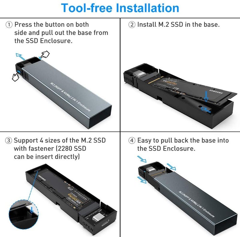 MICROWARE Aluminum M.2 NVME & SATA NGFF Enclosure Dual Protocol Gen 2 USB 3.1 M.2 SSD External Hard Disk Drive Adapter HDD UASP NGFF External Case Max 2TB 2230 2242 2260 2280 for Laptop, Phone, TV, Router - Image 4