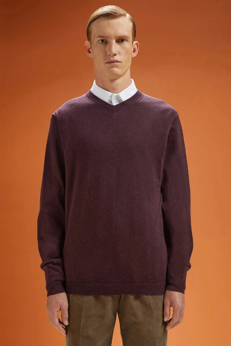 Men's V-neck jumper - Bordeaux