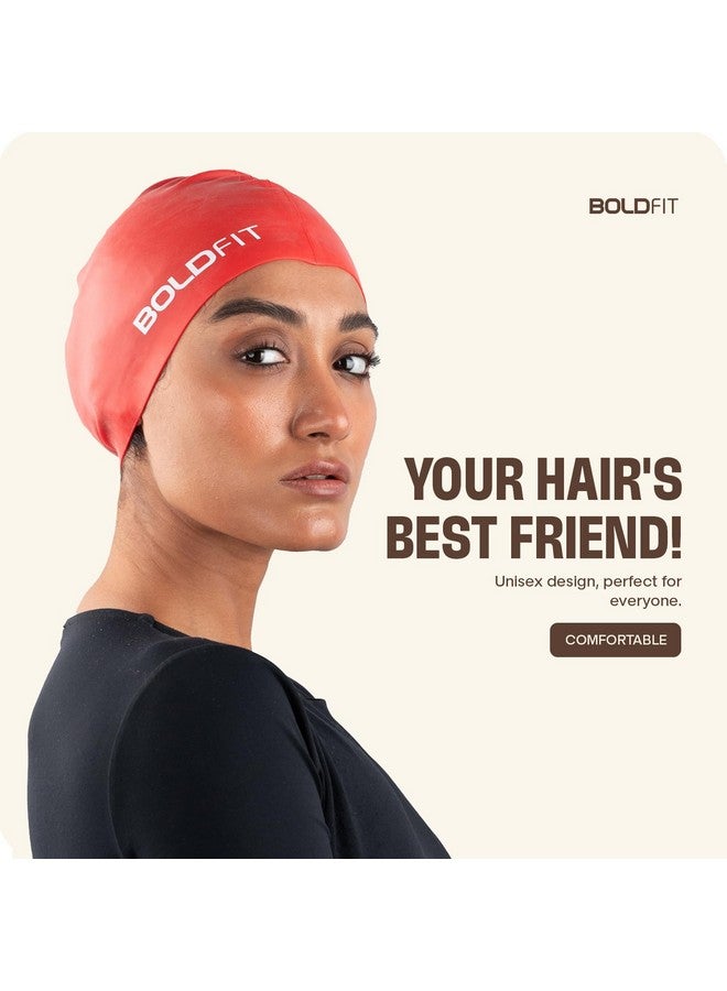 بولد فيت قبعة سباحة Boldfit للرجال، قبعات سباحة من السيليكون للنساء، قبعة سباحة للجنسين للأطفال والأولاد والبنات، قبعة سباحة للنساء، قبعة سباحة للشعر الطويل للرجال، قماش سيليكون، سهلة التركيب - أحمر - Image 2