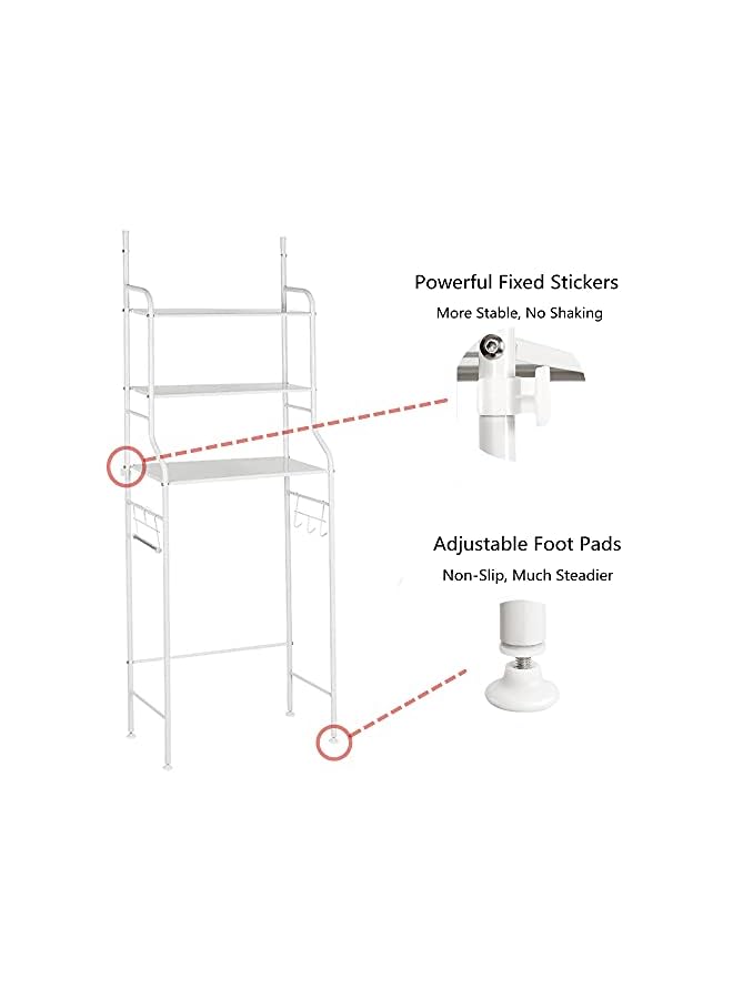 Raxoom 3-Shelf Bathroom Organizer Toilet Rack with Over-The-Toilet Shelf Space Saver Toilet Paper Holder Easy Assembly Corner Freestanding Laundry Shelves Adjustable Height Towels Plants Books (White) - Image 4