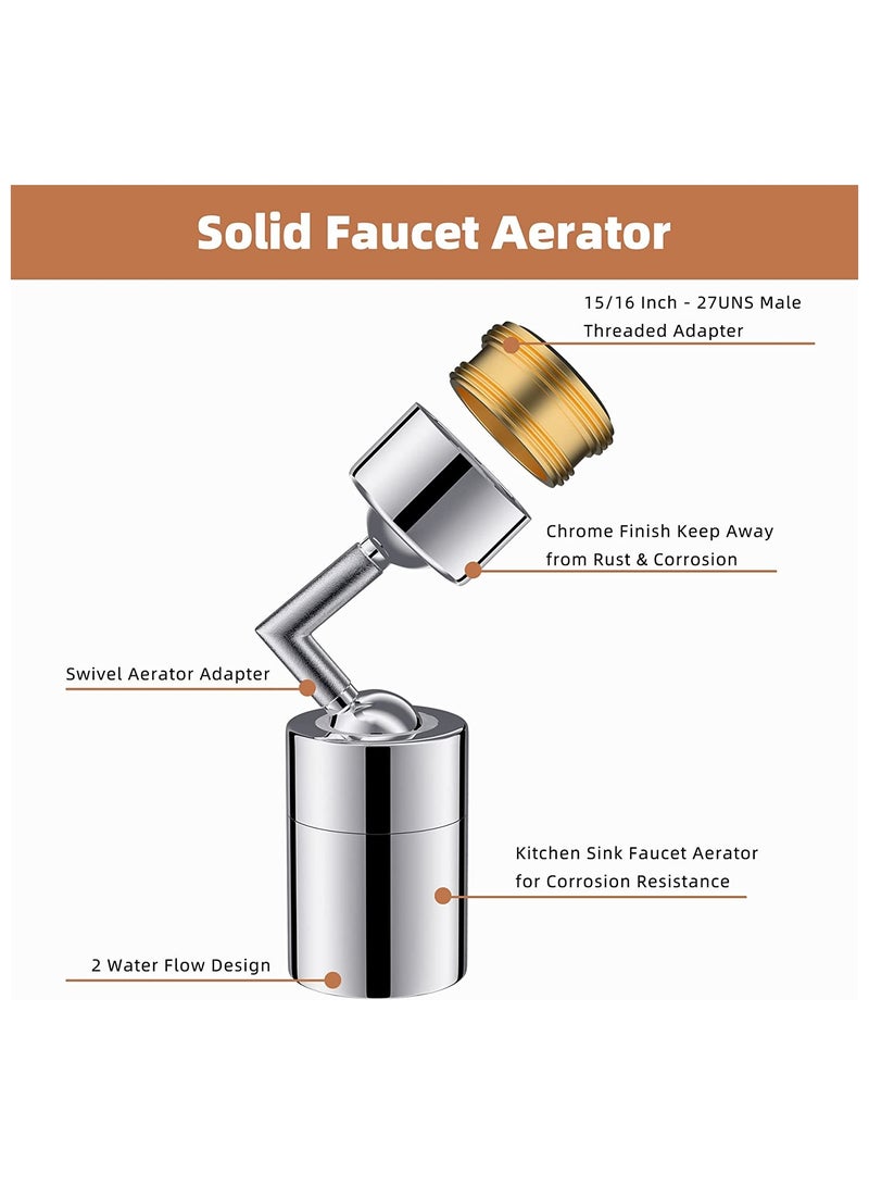 Faucet Aerator, 720° Big Angle Spray Aerator Dual Function Kitchen Faucet Aerator, Bathroom Faucet Mounted for Face Washing, Gargle and Eye Flush, Polished Chrome - Image 3