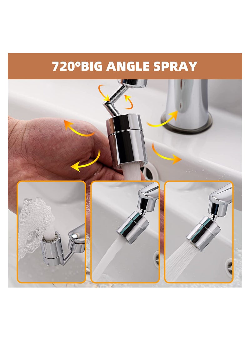 Faucet Aerator, 720° Big Angle Spray Aerator Dual Function Kitchen Faucet Aerator, Bathroom Faucet Mounted for Face Washing, Gargle and Eye Flush, Polished Chrome - Image 2