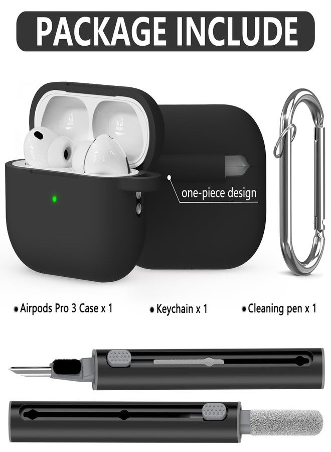 Ljusmicker for AirPods Pro 3 Case 2025 with Cleaner Kit,Soft Silicone Protective Cases for Apple AirPods Pro 3rd Generation Case for Women Men,AirPod Pro 3 Cases Cover Accessories with Keychain-Black - Image 3