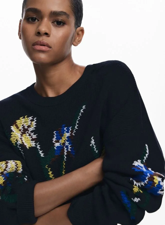 DESIGUAL Jacquard sweater with embroidered flowers