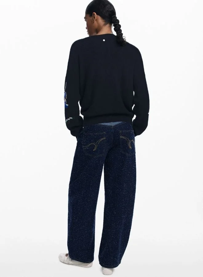 DESIGUAL Jacquard sweater with embroidered flowers