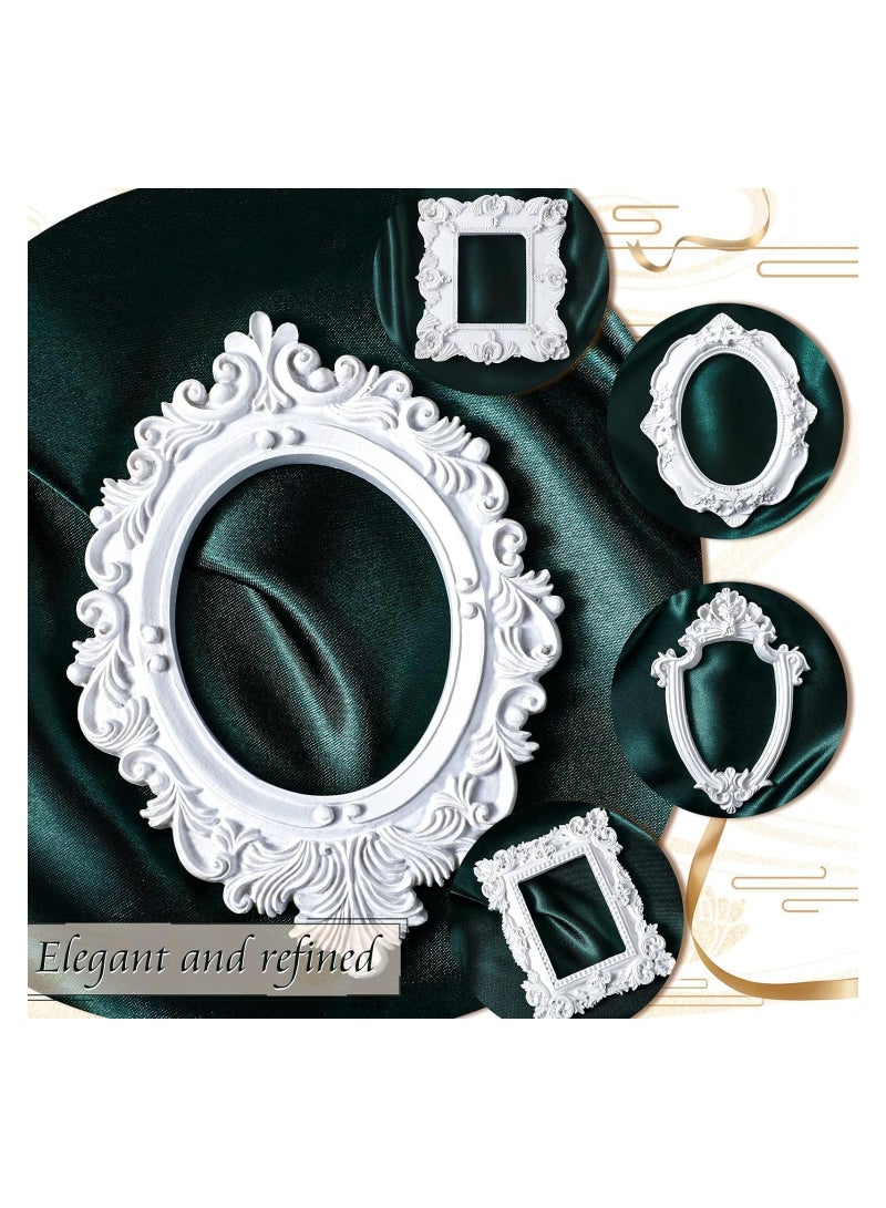 Excefore 5 Pcs Vintage Resin Picture Frame, Antique Photo Resin Frame, Oval Rectangle Wall Hanging, Resin Jewelry Display Frame Photography Photo Frame DIY Photo Frame for Phone Photo Home Decoration (White) - Image 5