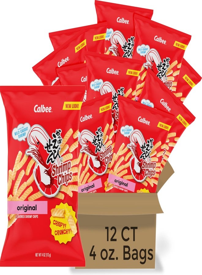 Calbee رقائق الجمبري من كالبى (الأصلي، 4.0 أونصة) | رقائق يابانية مصنوعة من الجمبري البري الحقيقي ومخبوزة لتكون مقرمشة بشكل مثالي | استمتع برقائق بطعم الجمبري التي لا تقاوم (12 عبوة) - Image 1