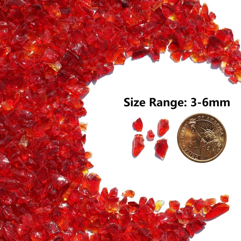 QYGL Crushed Glass for Resin Art, DIY Crafts, and Home Decor - 0.9LB Red Broken Glass Pieces 3-6mm, for Vase Fillers, Tabletop Fire Pit, and Aquarium Rocks - Image 3