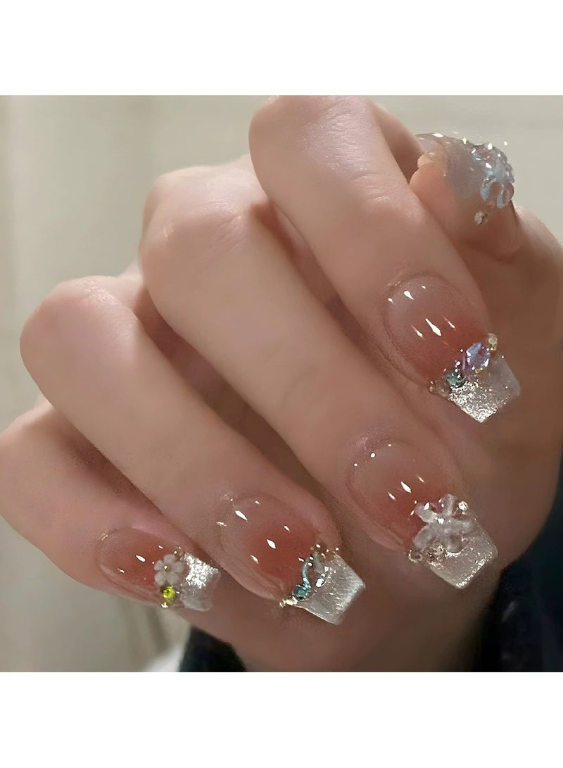 Goolsky Pink Gradient Flower Press On Nails Sweet Gentle Style Fake Nail Tips 30PCS  - Image 3