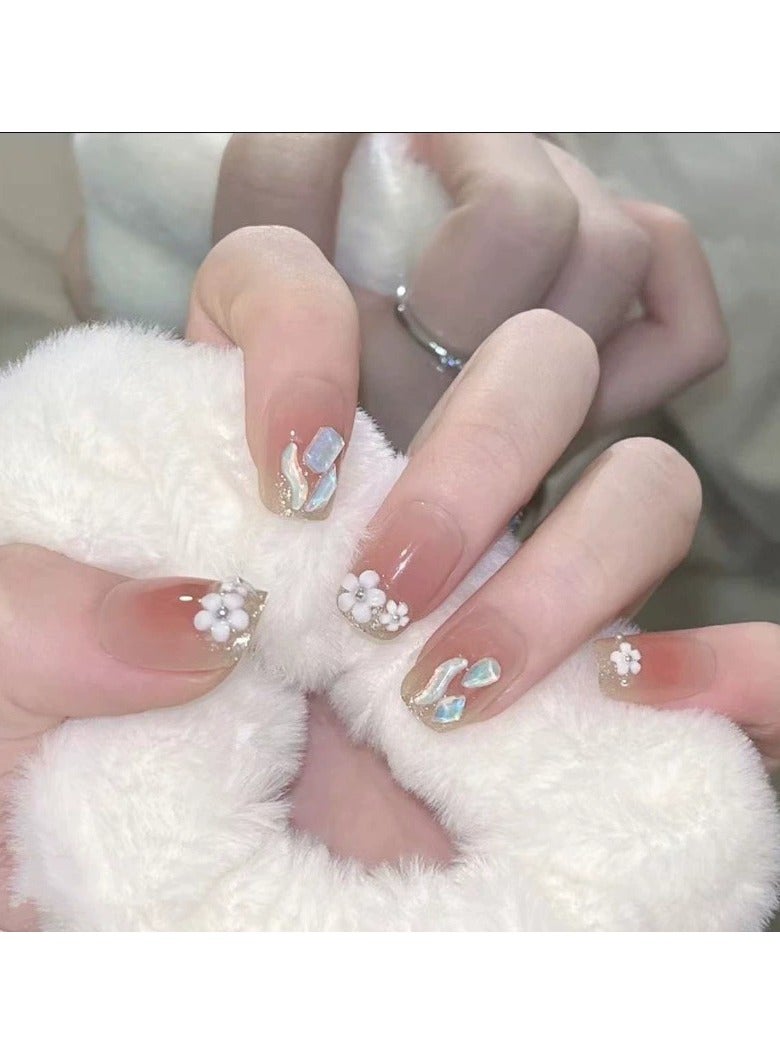 Goolsky Pink Gradient Flower Press On Nails Sweet Gentle Style Fake Nail Tips 30PCS  - Image 2