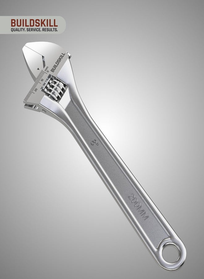 BUILDSKILL 8" 200mm Adjustable wrench | Chrome Vanadium Steel | Professional & Home Use | Single sided | Rust resistant plumbing tools | Adjustable spanner with lasered scale (6 months warranty) - Image 2