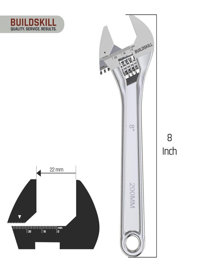 BUILDSKILL 8" 200mm Adjustable wrench | Chrome Vanadium Steel | Professional & Home Use | Single sided | Rust resistant plumbing tools | Adjustable spanner with lasered scale (6 months warranty) - Image 3