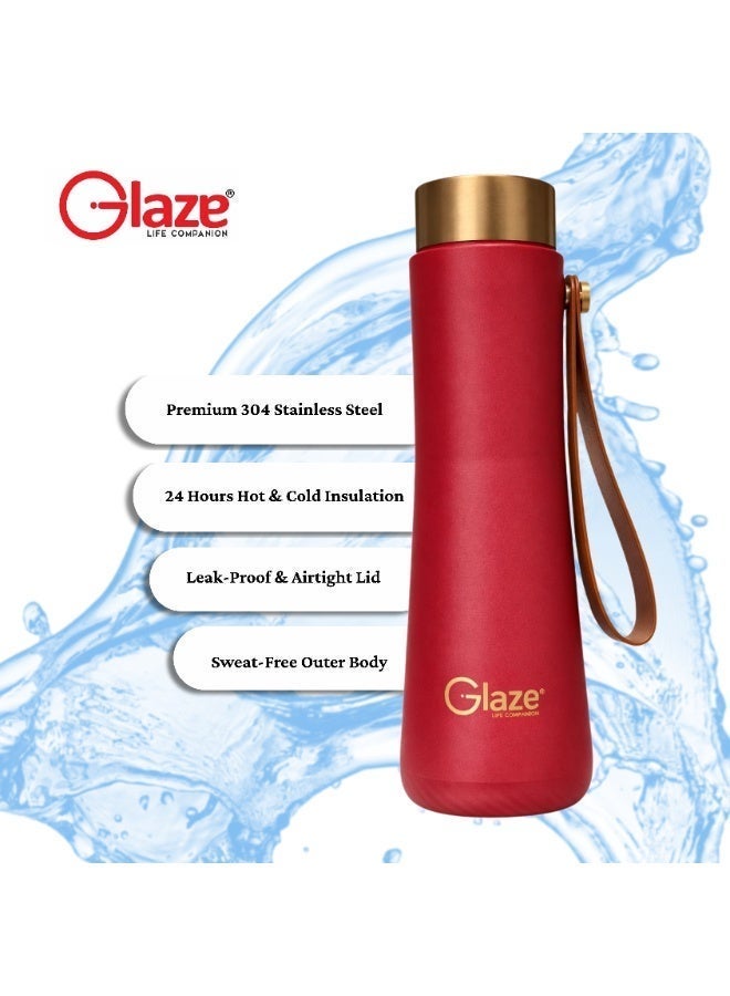 Glaze Water Bottle 304 Stainless Steel Vacuum Insulated Hot & Cold Leak-Proof 400ml Red - Image 4