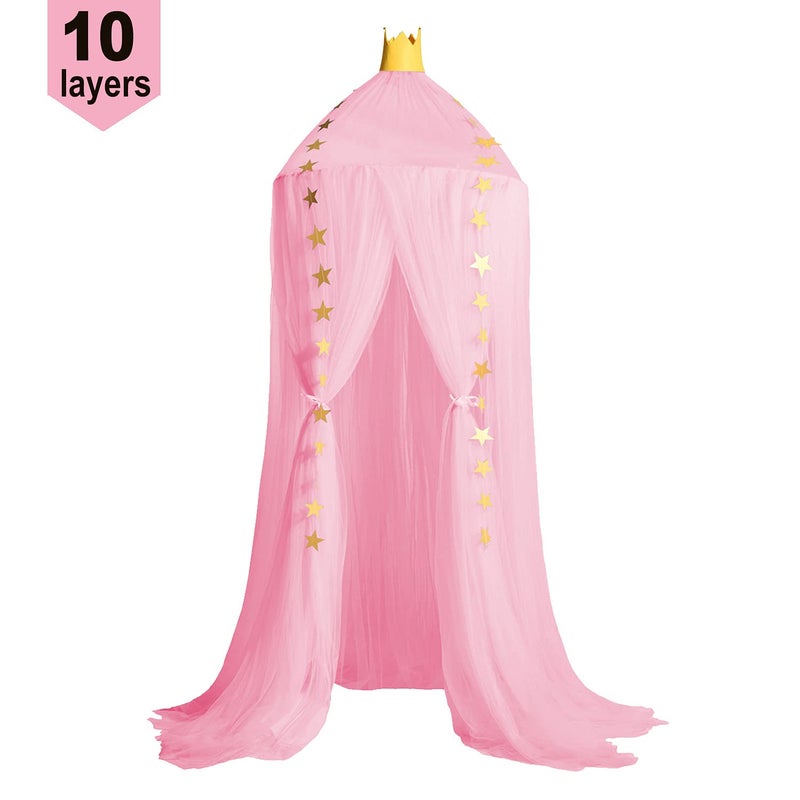 Jolitac Princess Bed Canopy, Room Decor Round Lace Mosquito Net Play Tent Reading Nook Canopies Yarn Dome Netting Castle (Rose) - Image 2