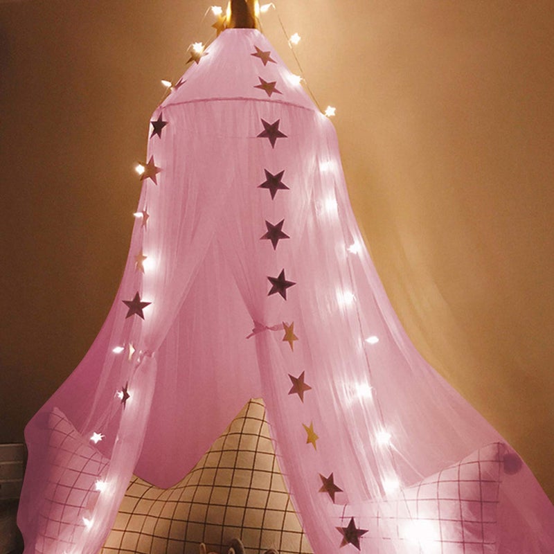 Jolitac Princess Bed Canopy, Room Decor Round Lace Mosquito Net Play Tent Reading Nook Canopies Yarn Dome Netting Castle (Rose) - Image 5