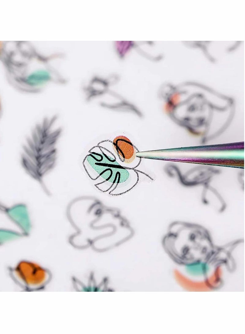 SOLARAE Graffiti Fun Nail Art Stickers Abstract Nail Decals 3D Self Adhesive Abstract Lady Face Rose Leaf Nail Design Manicure Tips Nail Decoration for Women Girls Kids 6 Sheets - Image 2