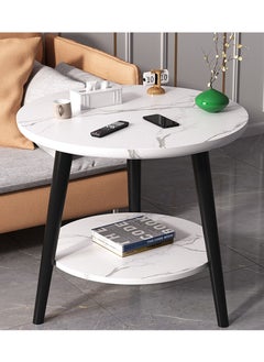 Sharpdo Living Room Coffee Table Double Layer Small Round Table Sofa Side Table End Table  - Image 3