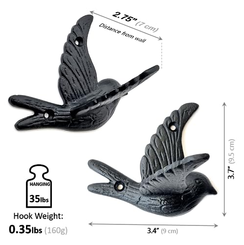 Ambipolar 5-Pack Bird Flying Style Coat Hooks, Vintage Black Hooks for Coats, Hats, and More, Sturdy Cast Iron Construction, Rustic Farmhouse Theme, Easy Installation Versatile and Durable - Image 3