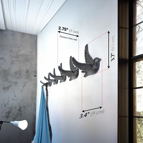 Ambipolar 5-Pack Bird Flying Style Coat Hooks, Vintage Black Hooks for Coats, Hats, and More, Sturdy Cast Iron Construction, Rustic Farmhouse Theme, Easy Installation Versatile and Durable - Image 4
