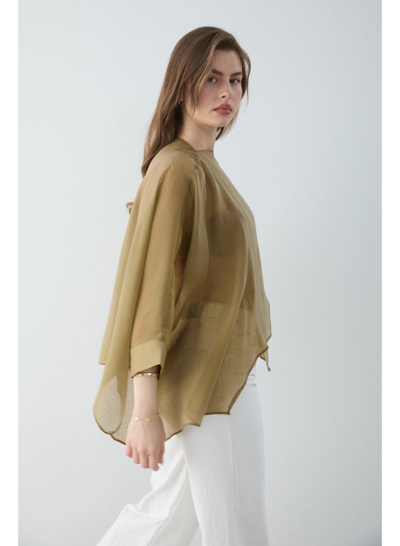 ARCO STORE Green Oversize Slim Draped Woven Blouse - Image 5