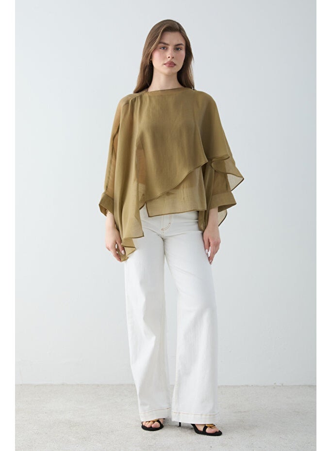 ARCO STORE Green Oversize Slim Draped Woven Blouse - Image 1