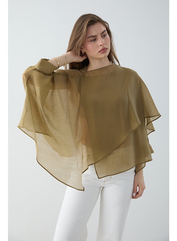 ARCO STORE Green Oversize Slim Draped Woven Blouse - Image 3