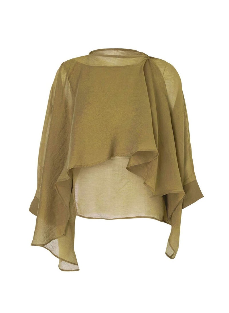 ARCO STORE Green Oversize Slim Draped Woven Blouse - Image 4