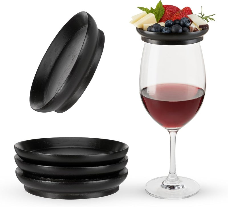 Twine Wooden Farmhouse Wine Glass Topper Appetizer Plates Drink Cup Covers Rustic Wine Glass Covers Wine Accessories Set of 4 Mahogany - Image 1