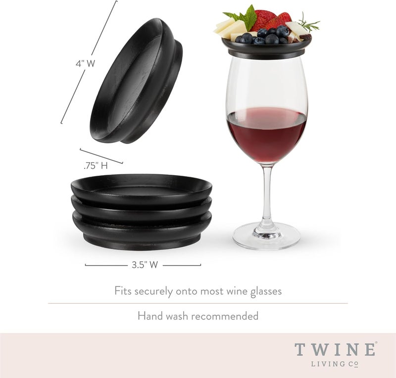 Twine Wooden Farmhouse Wine Glass Topper Appetizer Plates Drink Cup Covers Rustic Wine Glass Covers Wine Accessories Set of 4 Mahogany - Image 3