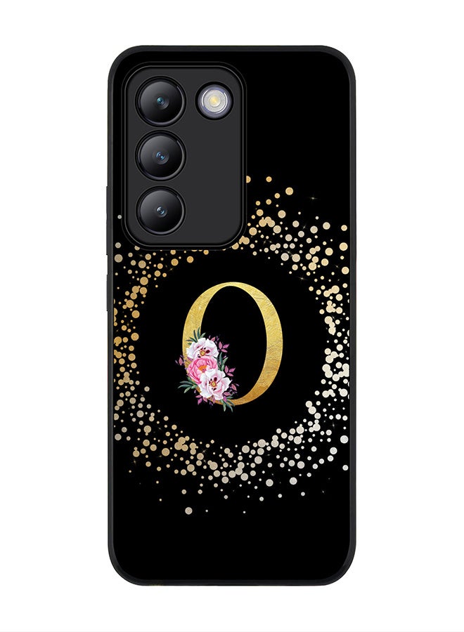 Stylizedd Rugged Black edge case for Vivo V30 Lite 5G, Slim fit Flexible Cover -  Custom Monogram Initial Letter Floral Pattern Alphabet - O ( Black ) - Image 1
